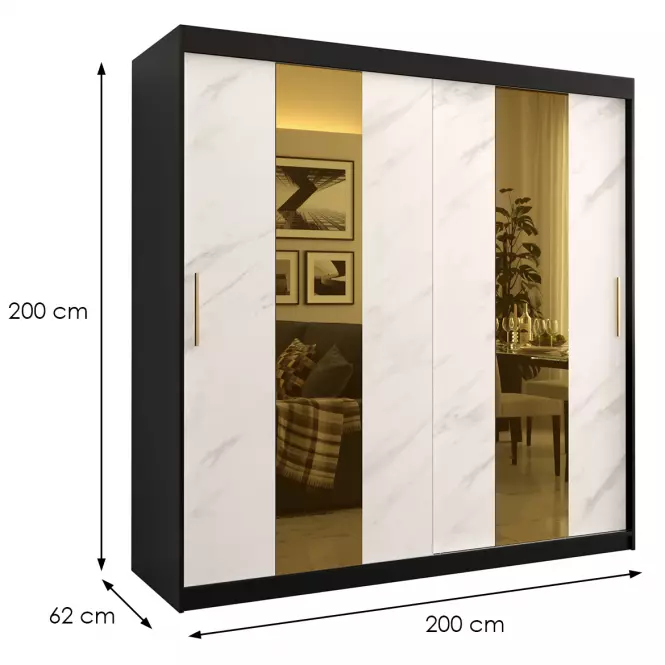 Skriňa Platinum Pole 200 čierna marmur/biely