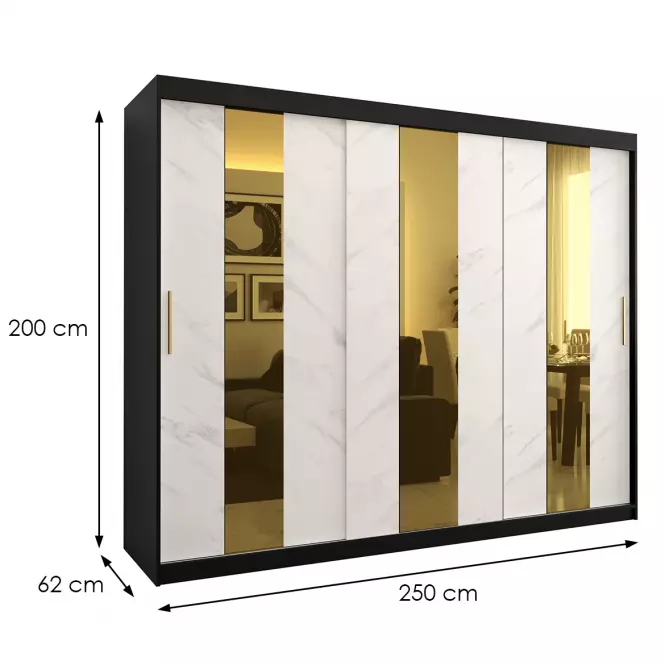 Skriňa Platinum Pole 250 čierna marmur/biely