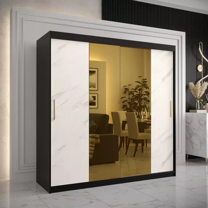 Skriňa Platinum T1 200 čierna marmur/biely