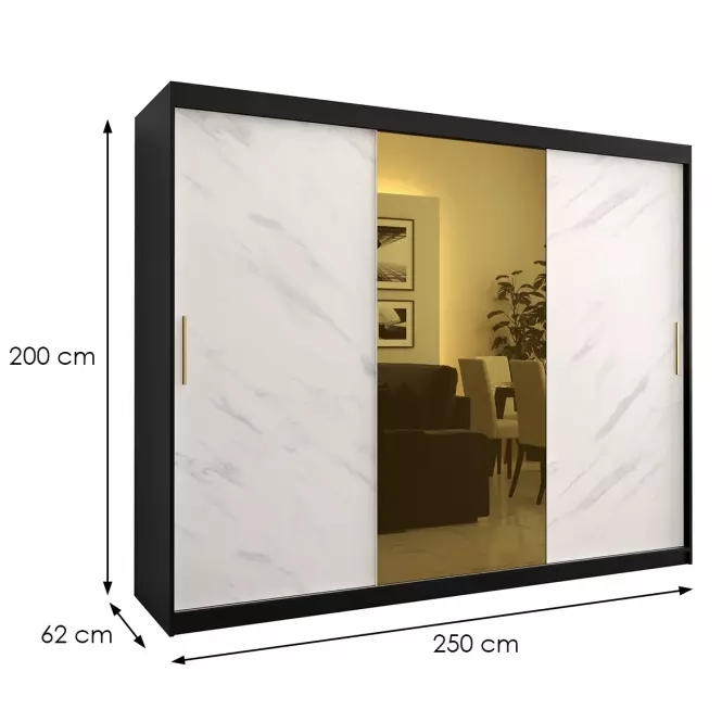 Skriňa Platinum T1 250 čierna marmur/biely