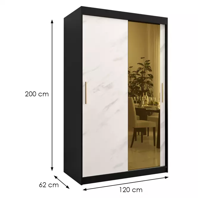 Skriňa Platinum T2 120 čierna marmur/biely
