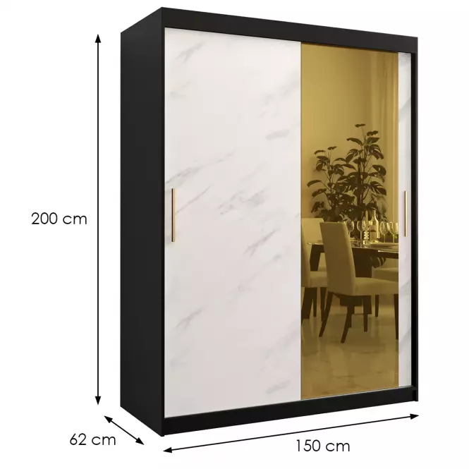 Skriňa Platinum T2 150 čierna marmur/biely