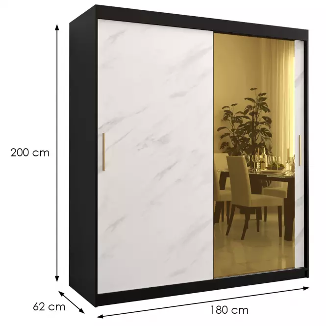 Skriňa Platinum T2 180 čierna marmur/biely