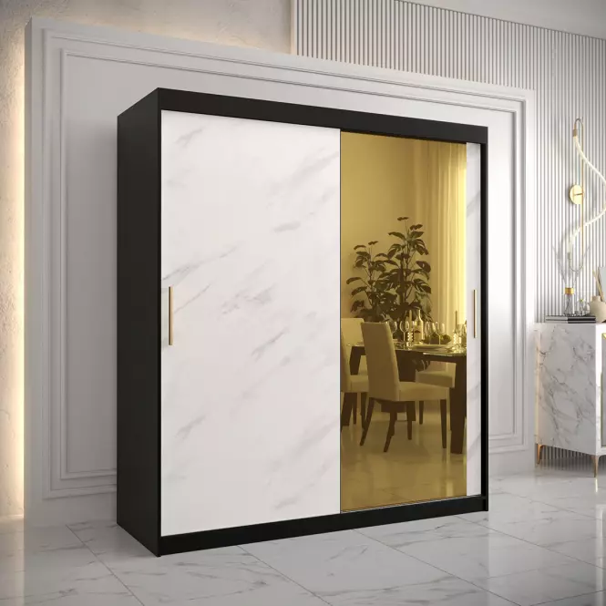 Skriňa Platinum T2 180 čierna marmur/biely