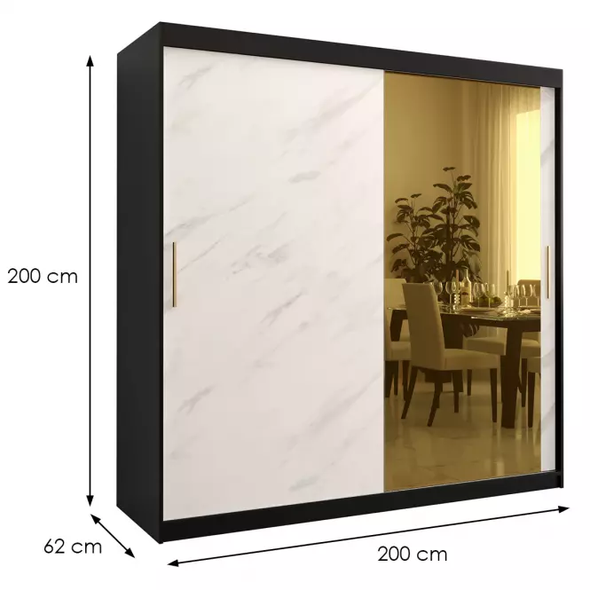 Skriňa Platinum T2 200 čierna marmur/biely