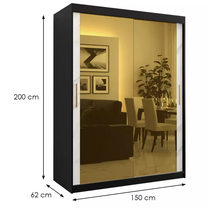 Skriňa Platinum T3 150 čierna marmur/biely