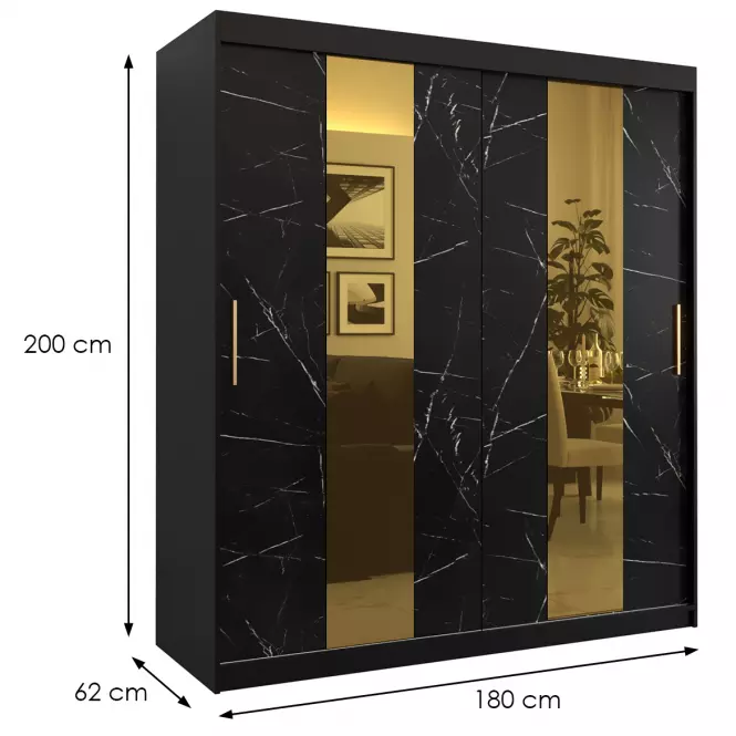 Skriňa Platinum Pole 180 čierna marmur/čierna