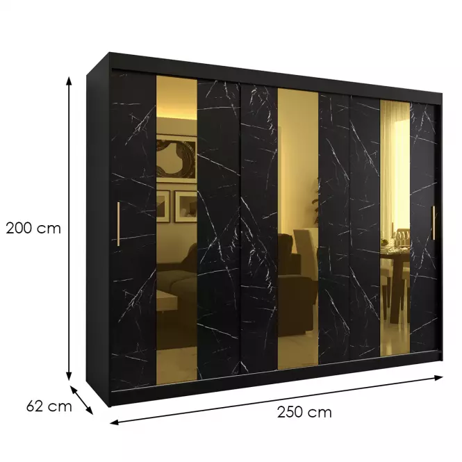 Skriňa Platinum Pole 250 čierna marmur/čierna
