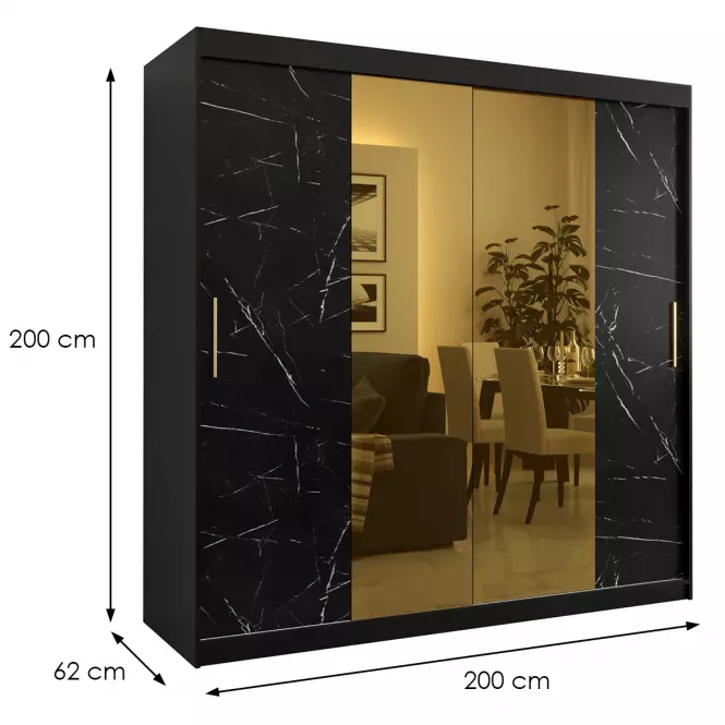Skriňa Platinum T1 200 čierna marmur/čierna