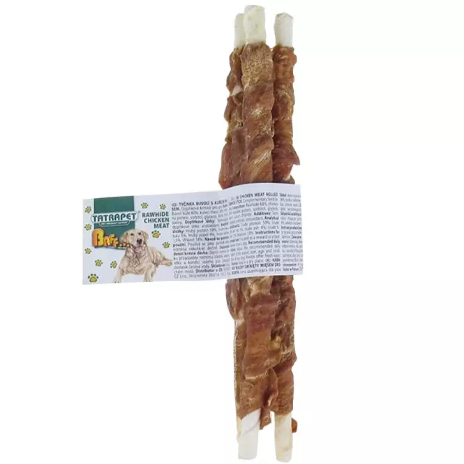 Biela byvolia tyčinka s kuracím mäsom 8-9 mm/20cm, 3 ks Baff