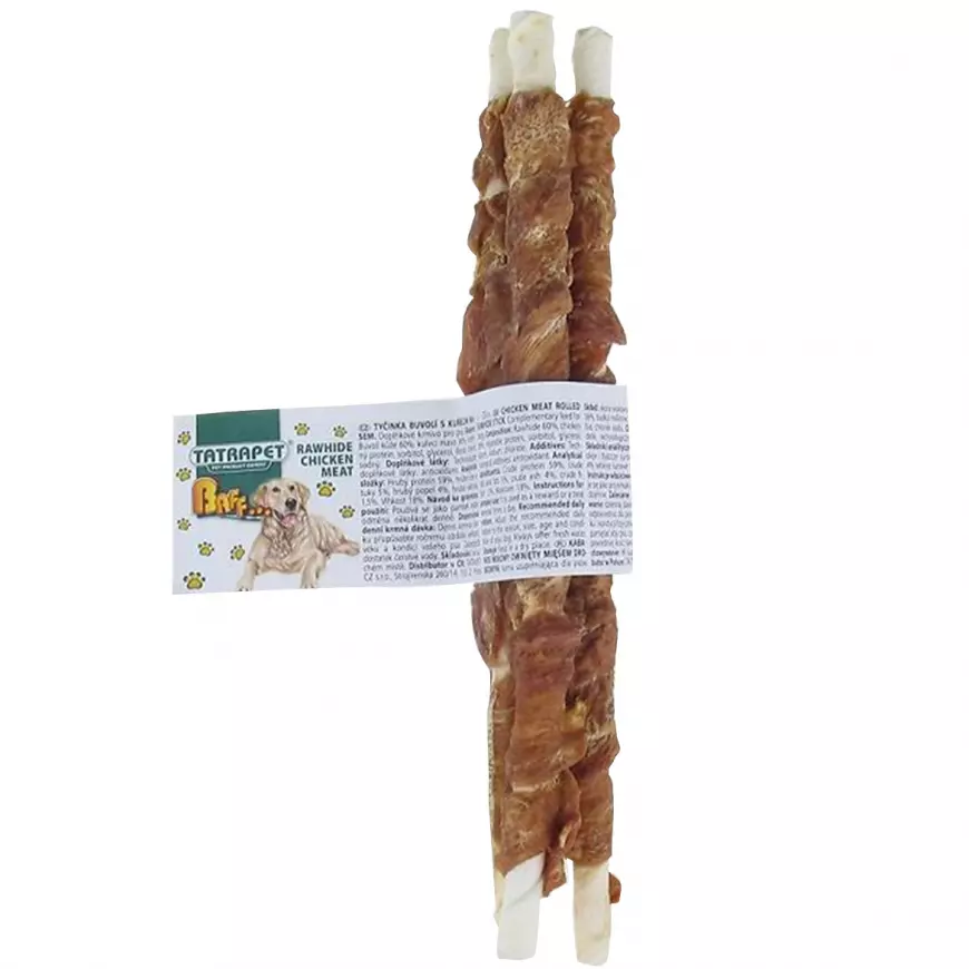 Biela byvolia tyčinka s kuracím mäsom 8-9 mm/20cm, 3 ks Baff