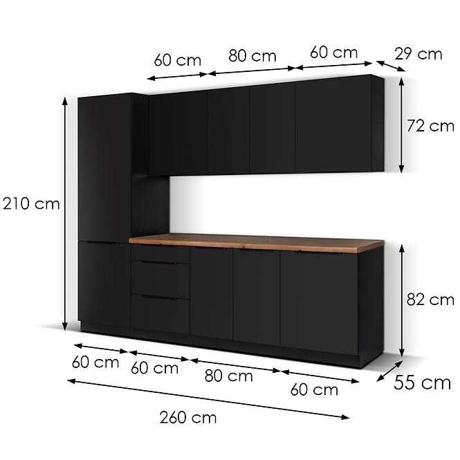 Kuchynská linka Siena matná čierna 260 bez dosky