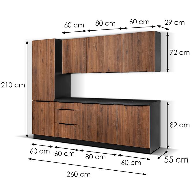 Kuchynská linka Monza Okapi orech 260 bez dosky