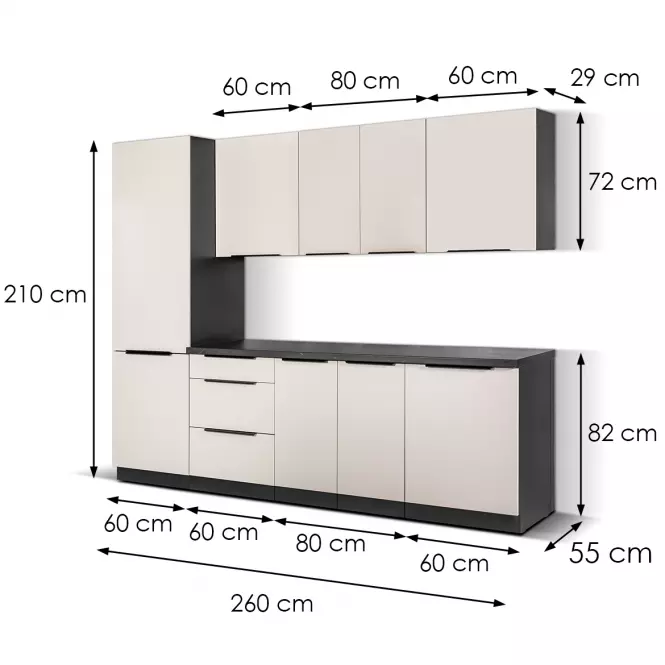Kuchynská linka Arona Cashmere 260 bez dosky,2