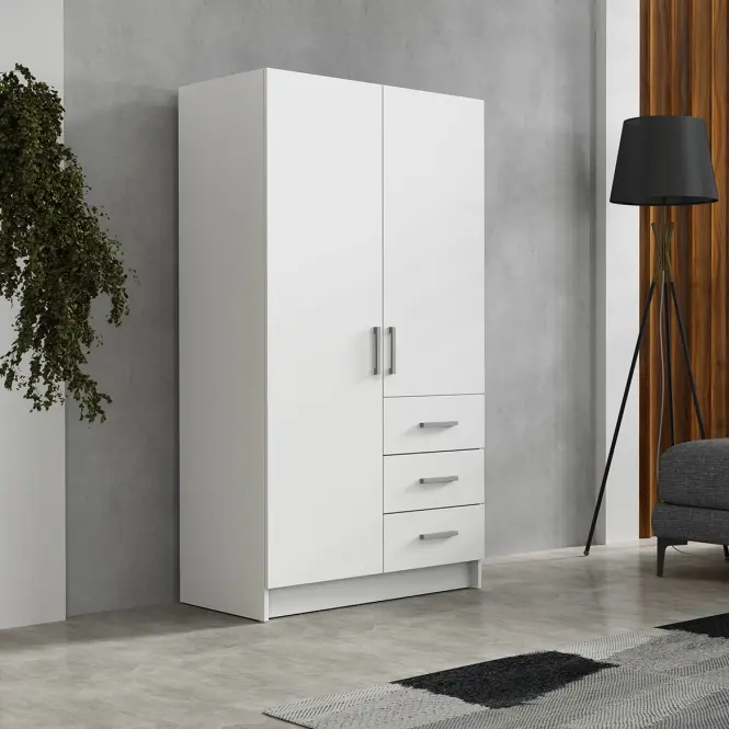 Skriňa Pino 3 96cm – biela, dvojdverová, zásuvky,3