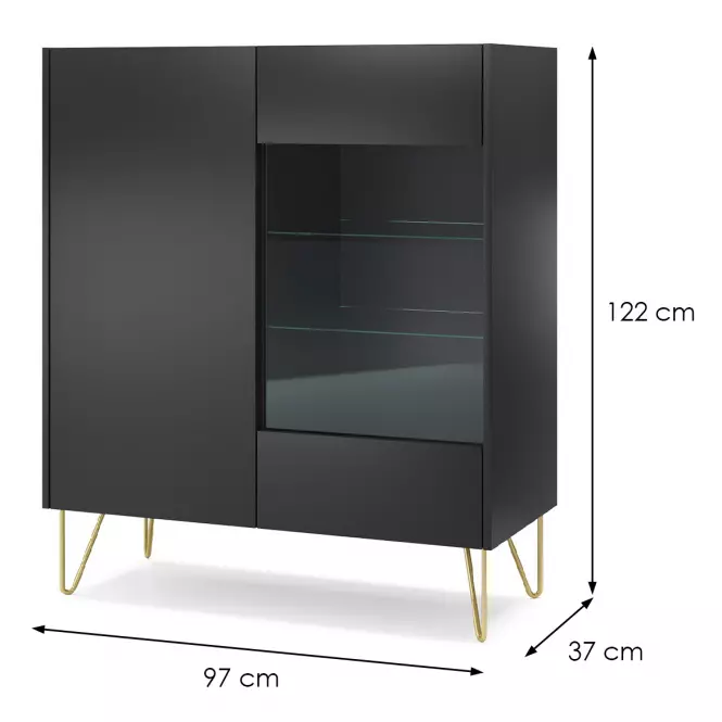 Vitrína Harmony WT97 čierna grafit/mramor black,2