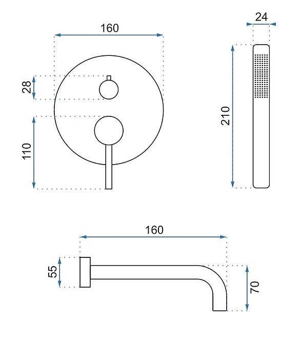 Podomietková vaňová batéria Rea Lungo chróm + box,3
