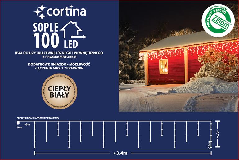 Vianočné svetielka LED cencúle 100l 100/20 vonkajšie T.+Gn.+Pg. Ww,5