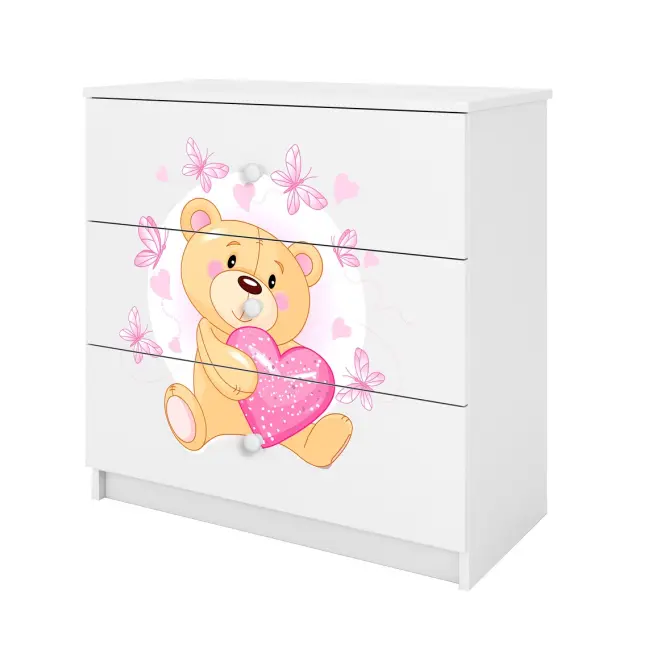Detská komoda Babydreams biela – Medveď s motýľmi,3