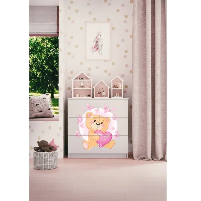 Detská komoda Babydreams biela – Medveď s motýľmi,5
