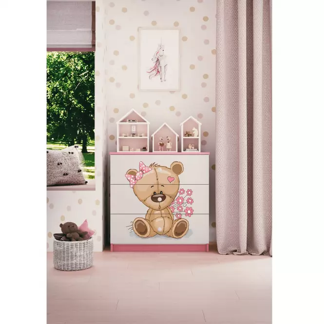 Komoda Pre Detská Babydreams Ružová – Medveď Kvety
