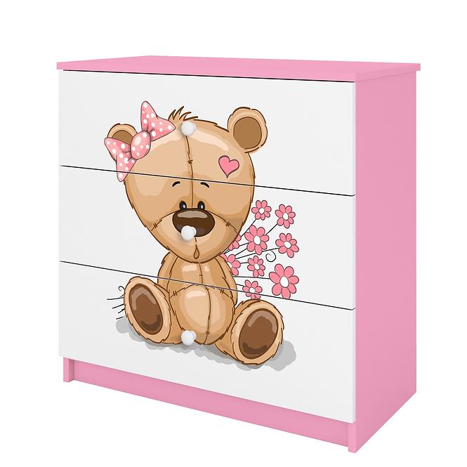 Komoda Pre Detská Babydreams Ružová – Medveď Kvety,3