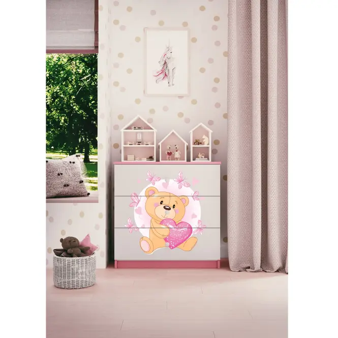 Detská komoda Babydreams Ružová – Medveď s motýľmi,5