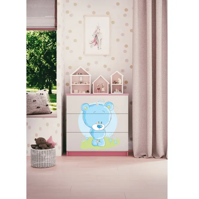 Detská komoda Babydreams Ružová – Medveď modrý,5