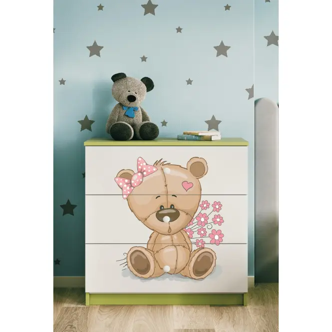 Detská komoda Babydreams zelená – Medveď s kvetmi,5