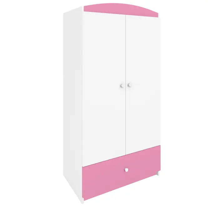 Skriňa Babydreams 90 cm – biela/ružová, dvojdverová, zásuvka