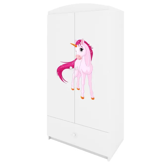 Skriňa Babydreams Jednorožec 90 cm – biela, dvojdverová, zásuvka,4