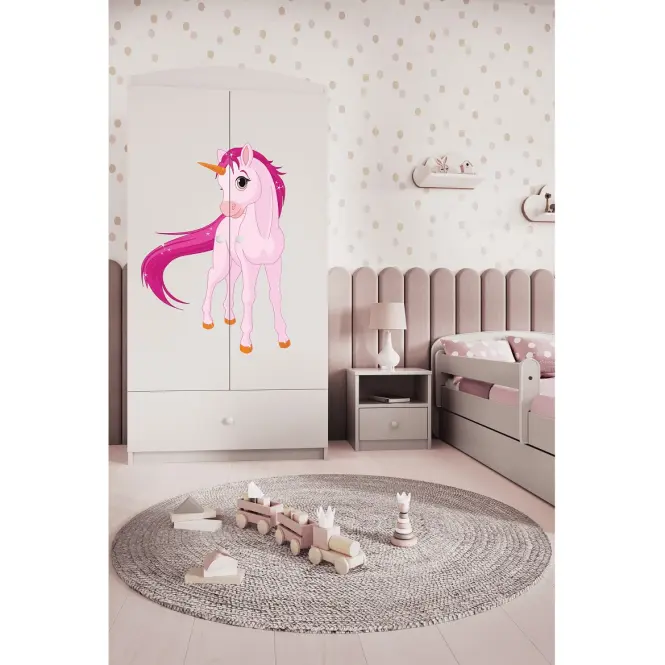 Skriňa Babydreams Jednorožec 90 cm – biela, dvojdverová, zásuvka,6