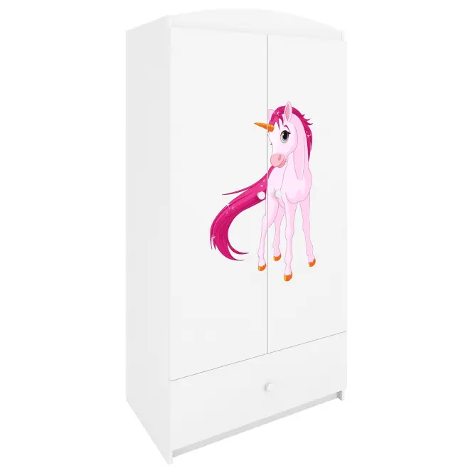 Skriňa Babydreams Jednorožec 90 cm – biela, dvojdverová, zásuvka