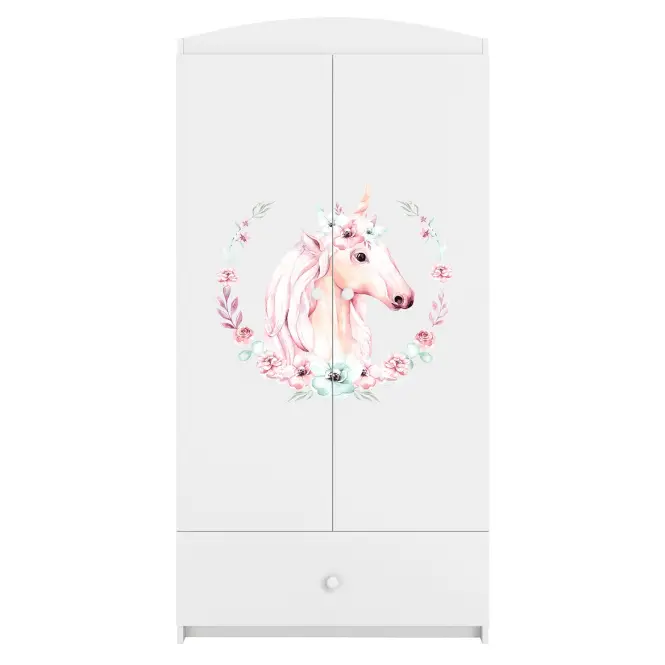 Skriňa Babydreams Koník 90 cm – biela, dvojdverová, zásuvka,4