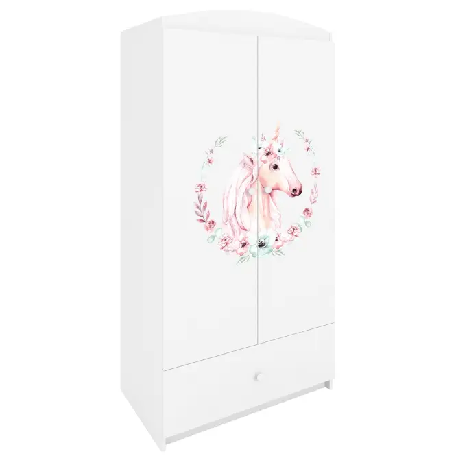 Skriňa Babydreams Koník 90 cm – biela, dvojdverová, zásuvka
