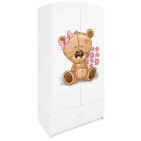 Skriňa Babydreams Medvedík s kvetmi 90 cm – biela, dvojdverová, zásuvka