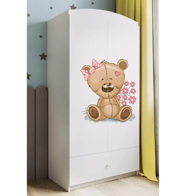 Skriňa Babydreams Medvedík s kvetmi 90 cm – biela, dvojdverová, zásuvka,6