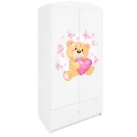 Skriňa Babydreams Medvedík s motýľmi 90 cm – biela, dvojdverová, zásuvka