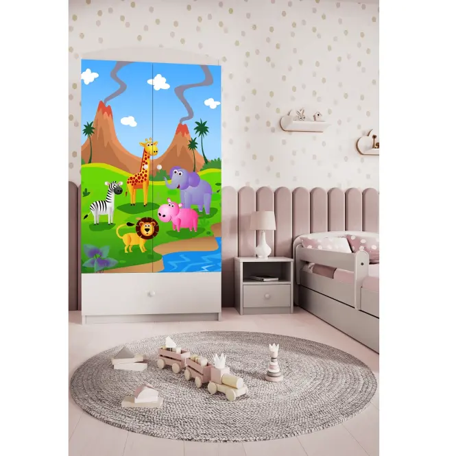 Skriňa Babydreams Safari 90 cm – biela, dvojdverová, zásuvka,6