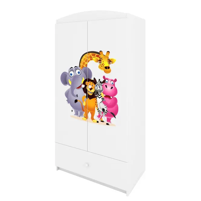 Skriňa Babydreams Zoo 90 cm – biela, dvojdverová, zásuvka,4