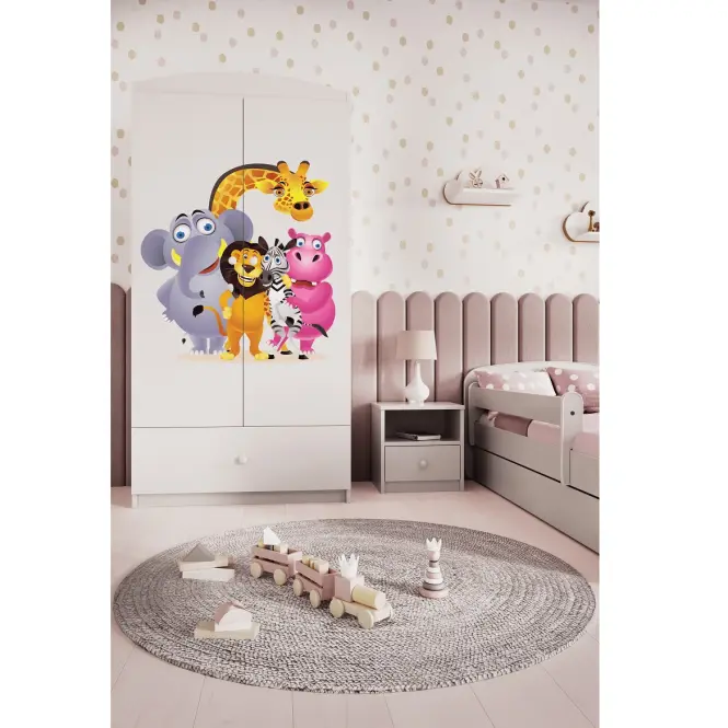 Skriňa Babydreams Zoo 90 cm – biela, dvojdverová, zásuvka,7