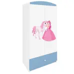 Skriňa Babydreams Princezná 2 90 cm – biela/modrá, dvojdverová, zásuvka