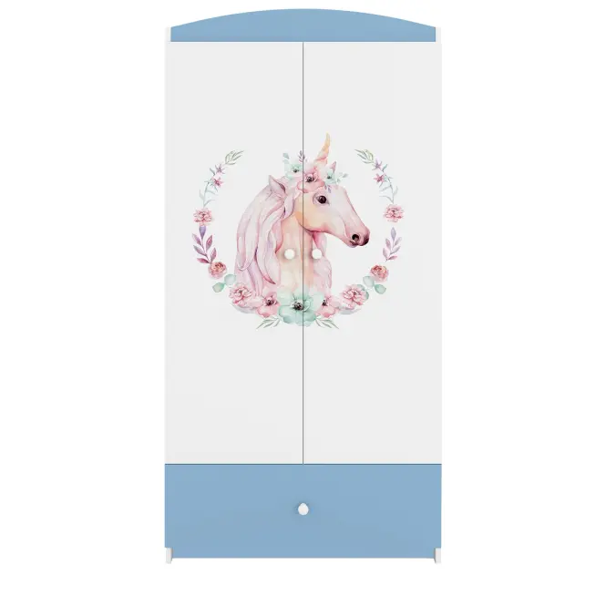Skriňa Babydreams Koník 90 cm – biela/modrá, dvojdverová, zásuvka,4