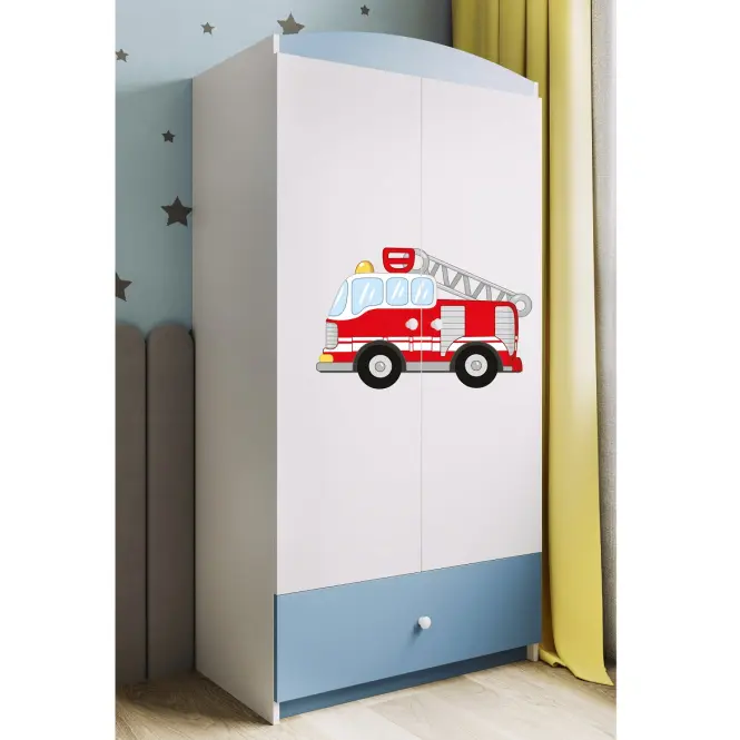 Skriňa Babydreams Hasičské auto 90 cm – biela/modrá, dvojdverová, zásuvka,6