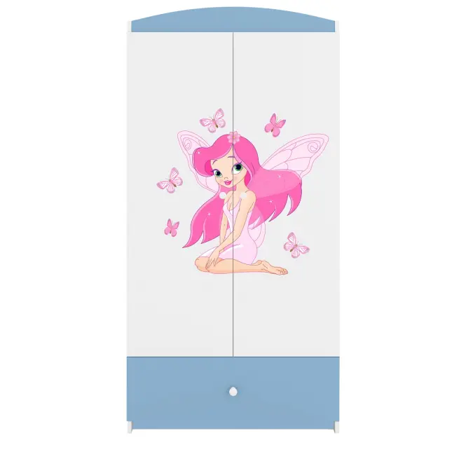 Skriňa Babydreams Víla 1 90 cm – biela/modrá, dvojdverová, zásuvka,4