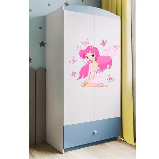 Skriňa Babydreams Víla 1 90 cm – biela/modrá, dvojdverová, zásuvka,6