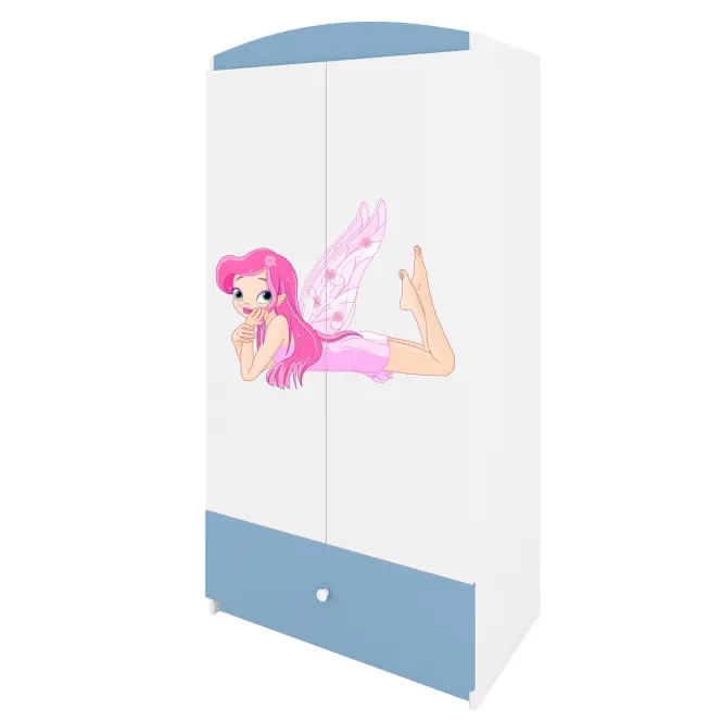Skriňa Babydreams Víla 2 90 cm – biela/modrá, dvojdverová, zásuvka,4