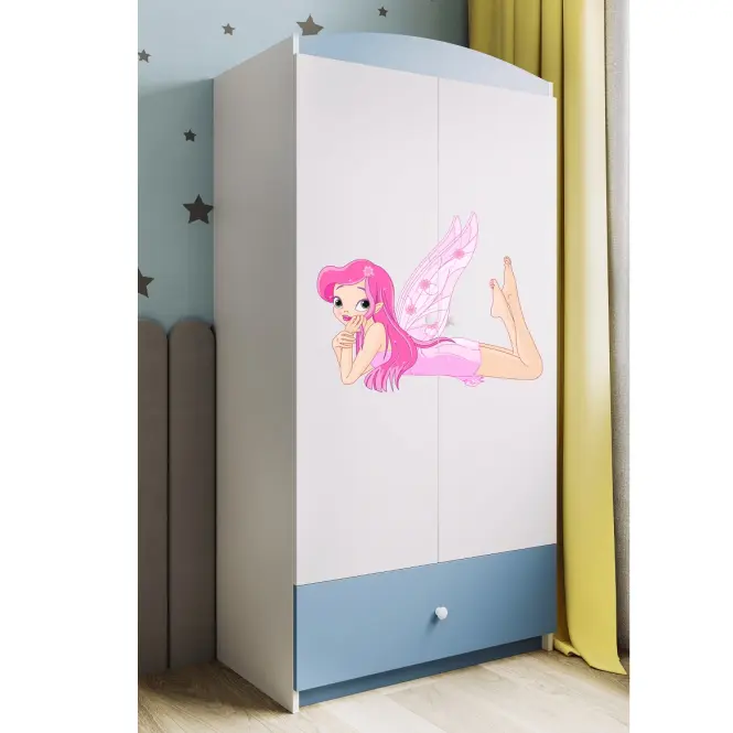 Skriňa Babydreams Víla 2 90 cm – biela/modrá, dvojdverová, zásuvka,6