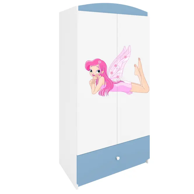 Skriňa Babydreams Víla 2 90 cm – biela/modrá, dvojdverová, zásuvka