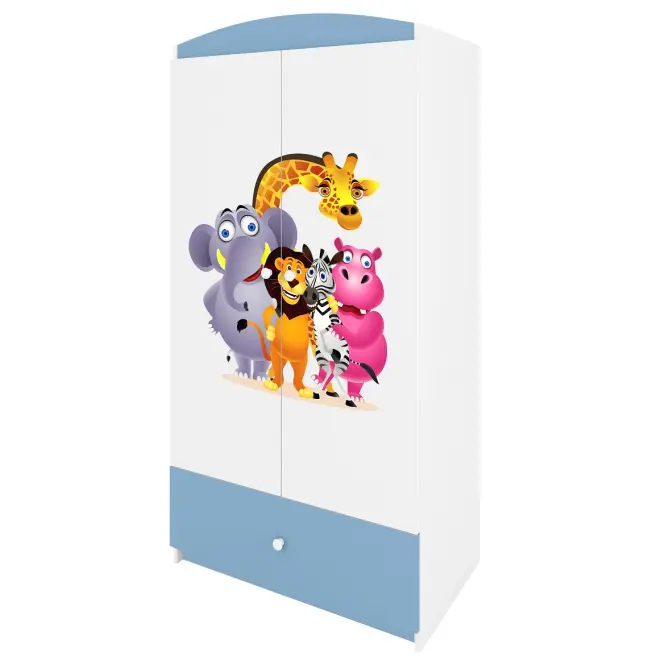 Skriňa Babydreams Zoo 90 cm – biela/modrá, dvojdverová, zásuvka,4